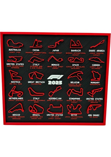 🏎 Formula 1 2025 Pist Haritası | 3D Baskı Dekoratif Tablo 🏁