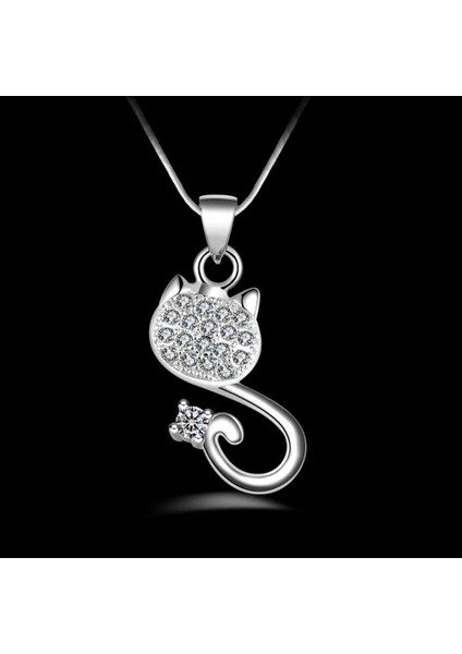925 Ayar Gümüş Taşlı Kedi Kolye Hediyelik