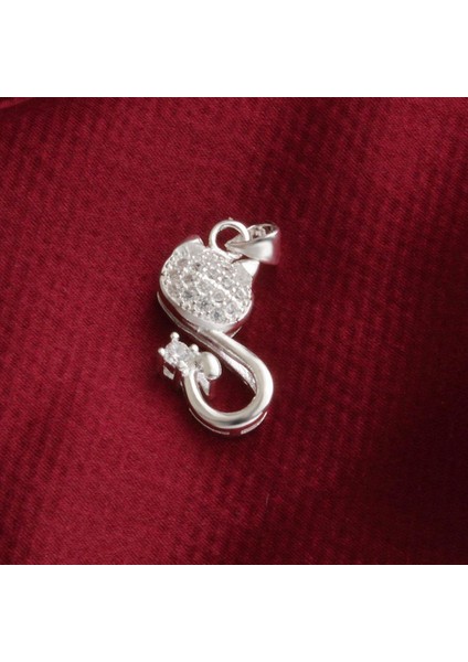 925 Ayar Gümüş Taşlı Kedi Kolye Hediyelik