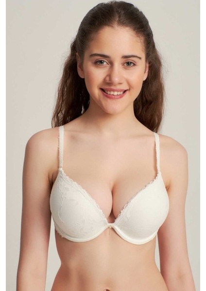 7005 Loanna (Ekru) 2 Beden Büyüten Büyük Gösteren Destekli Dolgulu Dantelli Soft Cup Sütyen