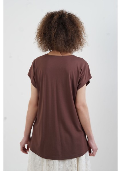 Kahve V Yaka Japone Kol Bluz indirimleri