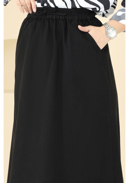 Gabardin Püsküllü Etek - Siyah 110PGS1067