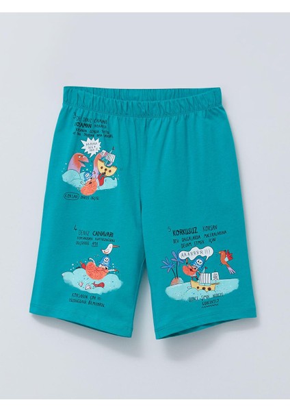 Bisiklet Yaka Baskılı Kısa Kollu Erkek Çocuk Şortlu Pijama Takımı