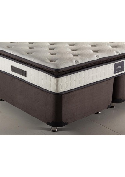 Niron King Yatak Seti 160 x 200 cm Çift Kişilik Yatak Baza Başlık Takımı Füme