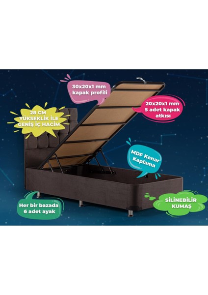 King Yatak Seti 90x200 Tek Kişilik Yatak Baza Başlık Takımı Füme