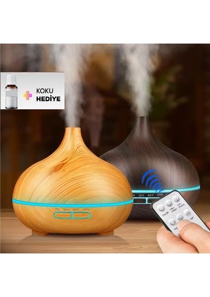 Ahşap Desenli Hava Ve Oda Nemlendirici Ve Aroma Koku Difüzörü Kumandalı Led Işıklı