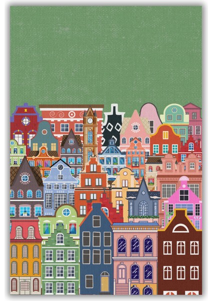 The Reef Desşgn Amsterdam Şehir Desenli Dokuma Tabanlı Kaymaz Halı Dijital Baskılı Salon Halısı fiyatları