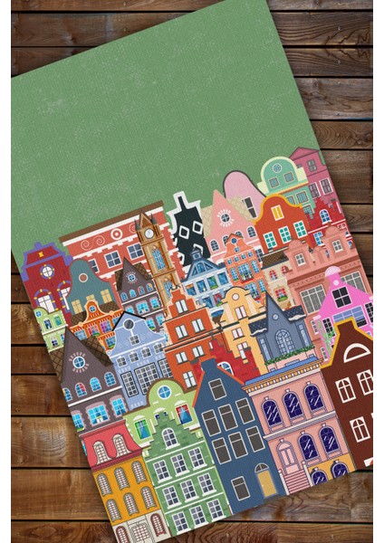 The Reef Desşgn Amsterdam Şehir Desenli Dokuma Tabanlı Kaymaz Halı Dijital Baskılı Salon Halısı modelleri