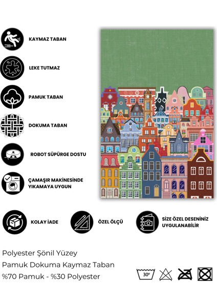 The Reef Desşgn Amsterdam Şehir Desenli Dokuma Tabanlı Kaymaz Halı Dijital Baskılı Salon Halısı indirimleri