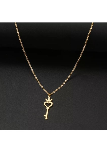 Has Altın Kaplama Taç ve Kalp Detaylı Anahtar 925K Kolye fiyatları