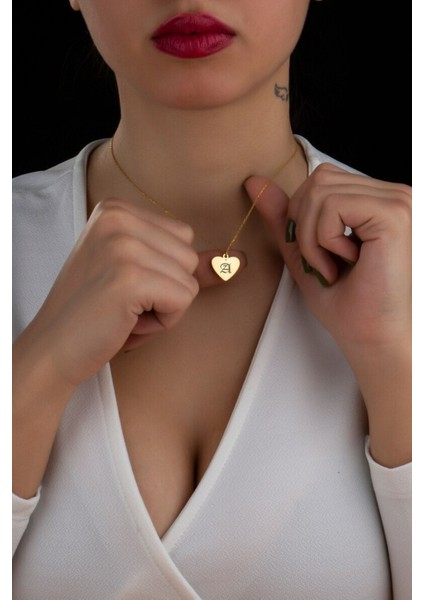 Has Altın Kaplama Kalp Detaylı Harf 925K Kolye