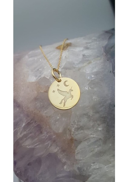 Has Altın Kaplama Ay ve Yıldız Kanatlı Unicorn 925K Kolye
