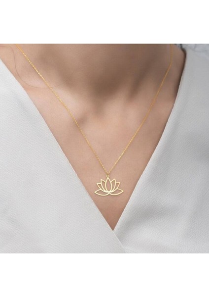 Has Altın Kaplama Lotus Çiçeği 925K Kolye