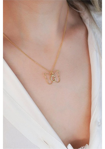 925 Ayar Gümüş Kelebek Harf Kolye
