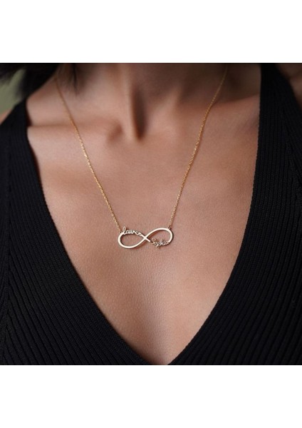 925 Ayar Gümüş Sonsuzluk Çift Isim Kolye modelleri