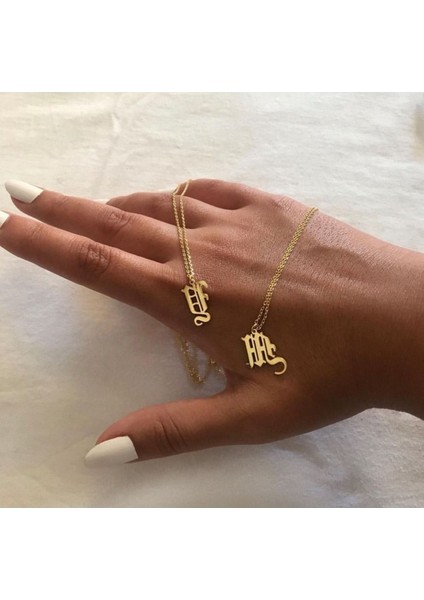 925 Ayar Gümüş Old English Font Harf Kolye