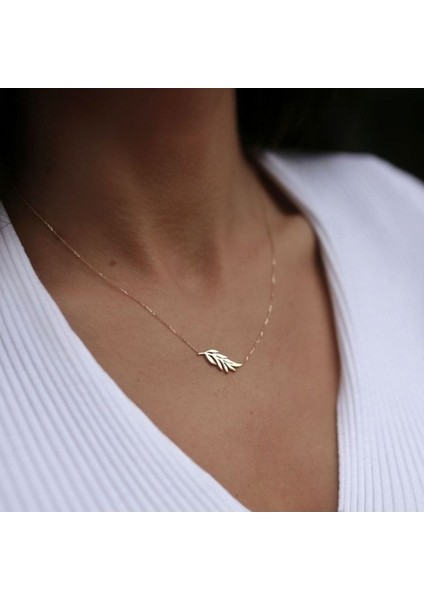 Has Altın Kaplama Yaprak Tasarım 925K Kolye