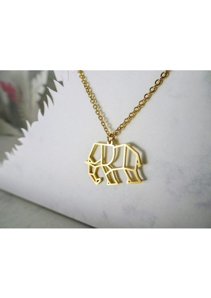 Has Altın Kaplama Origami Fil 925K Kolye