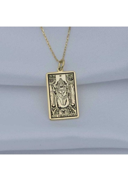 Has Altın Kaplama Tarot (Baş Rahip) The Hierophant 925K Kolye