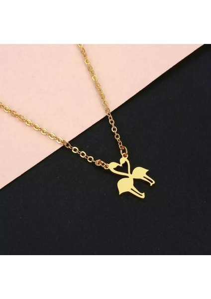 Has Altın Kaplama Çift Flamingo 925K Kolye