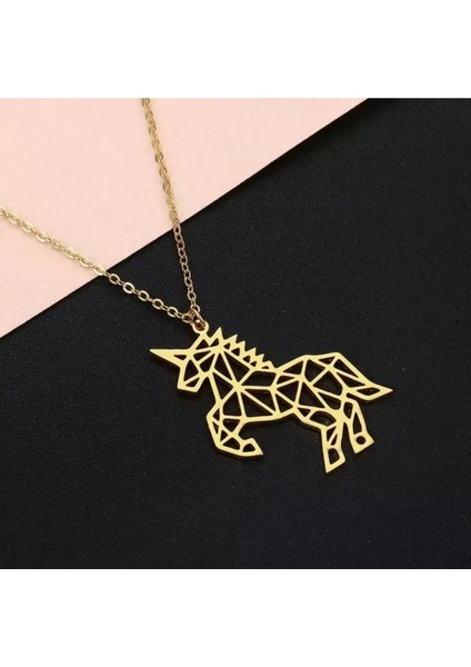 Has Altın Kaplama Origami Unicorn 925K Kolye