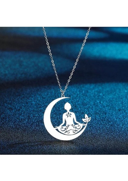 925 Ayar Gümüş Ay Tasarım Meditasyon Yoga Kolye