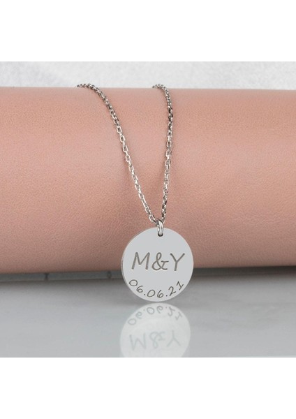 925 Ayar Gümüş Iki Harf Tarih Disk Kolye