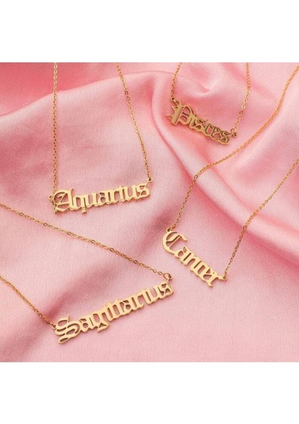 Has Altın Kaplama Old English Font Burç 925K Kolye (Tek Adet)