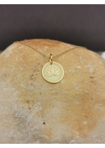 Has Altın Kaplama Işlemeli Lotus Çiçeği 925K Kolye