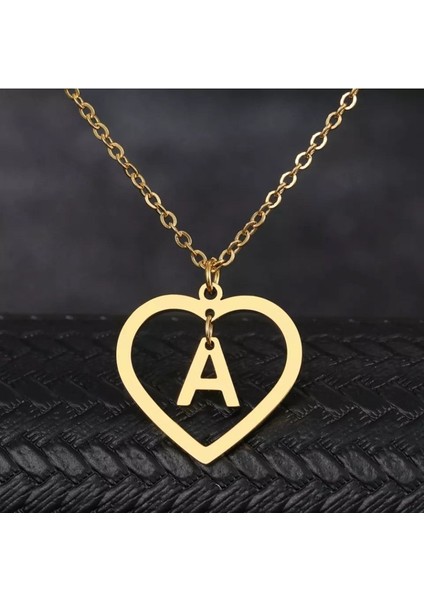 Has Altın Kaplama Kalp Içinde Sallantılı Harf 925K Kolye