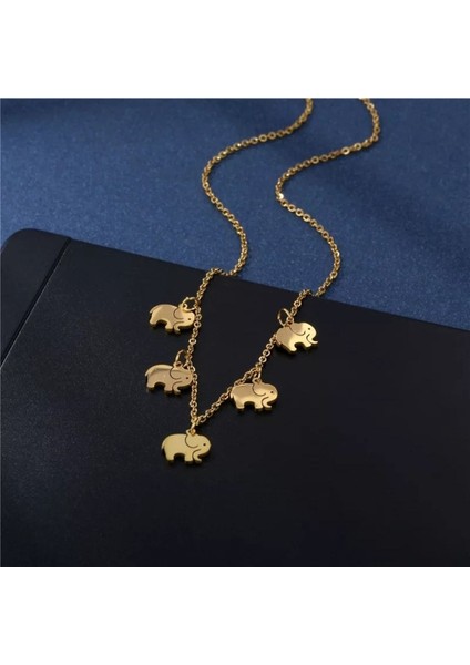 Has Altın Kaplama Çoklu Fil 925K Kolye