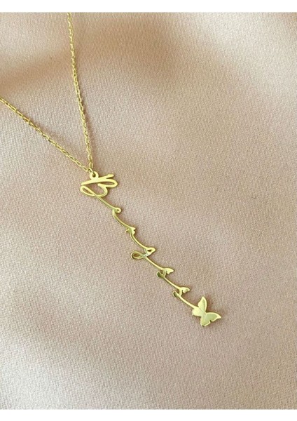 925 Ayar Gümüş Kelebek Detay Isim Kolye