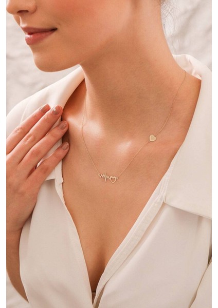 925 Ayar Gümüş Kalp Atışı Kalp Kolye