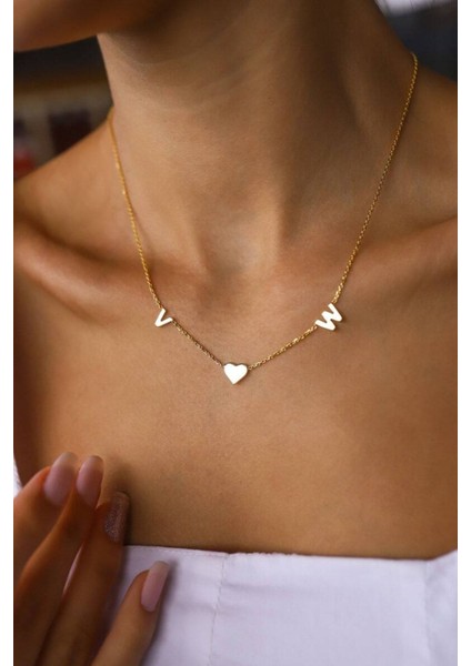 925 Ayar Gümüş Çift Harf Kalp Kolye