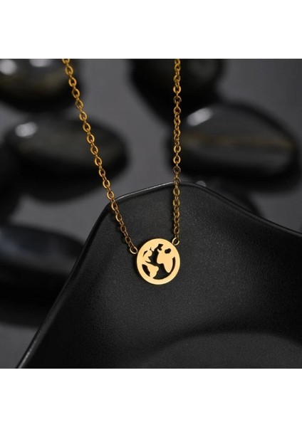 Has Altın Kaplama Minimal Dünya 925K Kolye