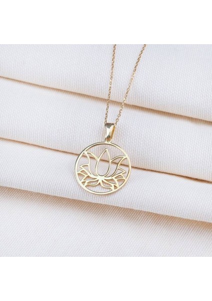 Has Altın Kaplama Lotus Çiçeği 925K Kolye