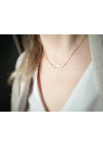 Has Altın Kaplama Minimal Zarif Tüy 925K Kolye