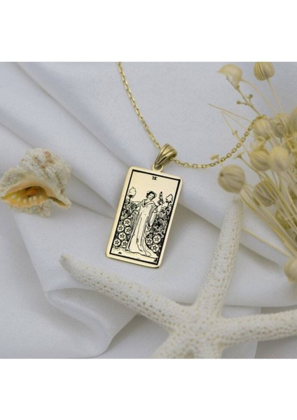 Altın Kaplama Nine Of Pentacles Tarot Gümüş Kolye fiyatları