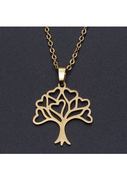 Has Altın Kaplama Kalpli Hayat Ağacı 925K Kolye