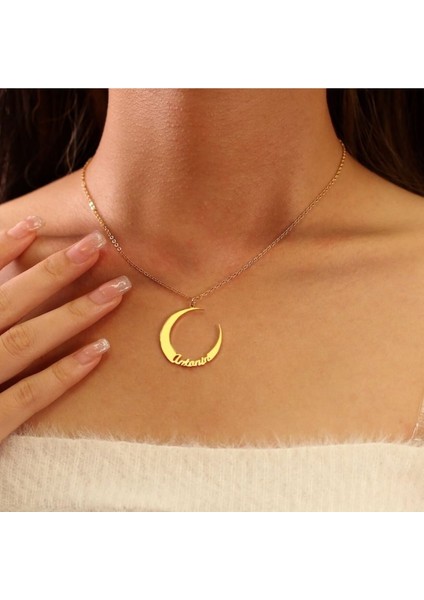 825 Ayar Gümüş Hilal Isim Kolye