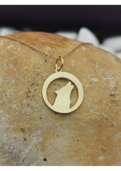 Has Altın Kaplama Uluyan Kurt 925K Kolye