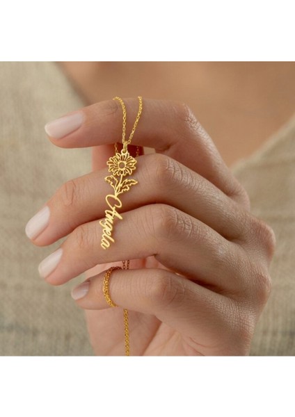 925 Ayar Gümüş Doğum Çiçeği Isim Kolye