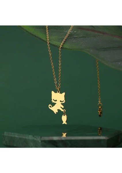 925 Ayar Gümüş Kedi ve Balık Kolye