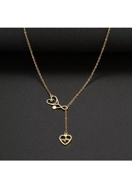 925 Ayar Gümüş Iç Içe Stetoskop Kalp Atışı Kolye