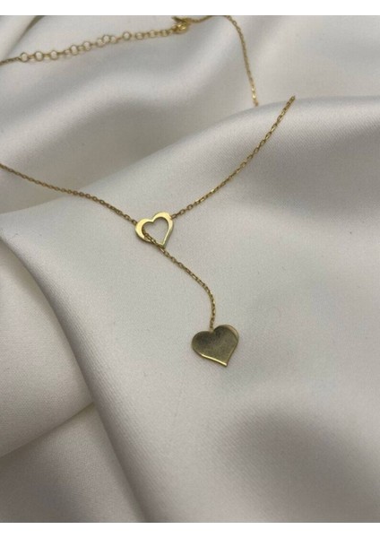 Has Altın Kaplama Iç Içe Kalp 925K Kolye