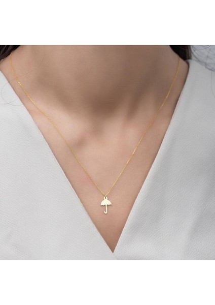 Has Altın Kaplama Minimal Şemsiye 925K Kolye