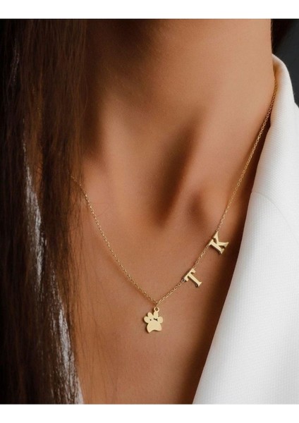 Has Altın Kaplama Çift Harf Pati 925K Kolye