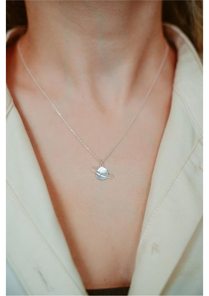 925 Ayar Gümüş Satürn Kolye