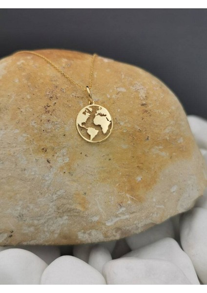 Has Altın Kaplama Dünya Haritası 925K Kolye