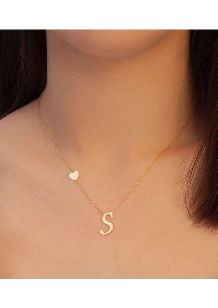 Has Altın Kaplama Kalp Detaylı Harf 925K Kolye